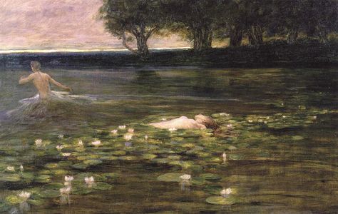 Cesare Laurenti - Ninfea (1898) Lily Pads, A Man, Floating, Lily, Trees, Water