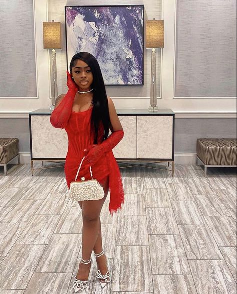 Short Red Birthday Dress, Red Outfit Black Women, Red Birthday Dress Black Women, Red Dress Birthday Outfit, Red Birthday Outfit, Red Birthday Dress, Pretty Homecoming Dresses, 18th Birthday Outfit, Birthday Dress Women