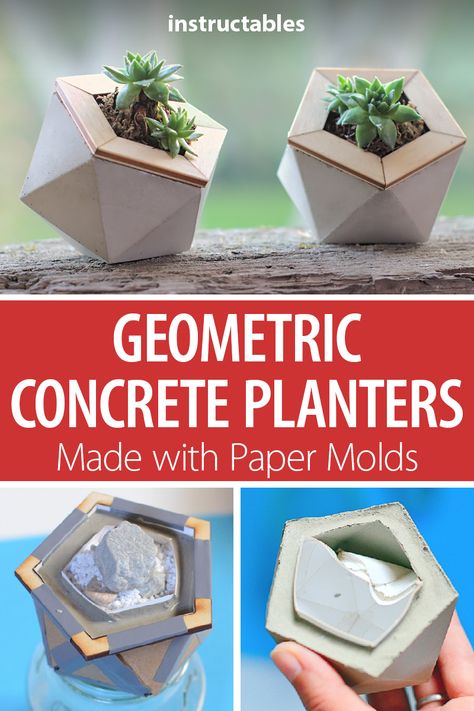 Make geometric concrete planters, with a simple decorative wooden top, using paper molds.  #Instructables #home #decor #gardening #succulents #casting #icosahedron #gardening Concrete Planters Diy Cement, Concrete Planters Diy, Concrete Molds Diy, Diy Cement Planters, Planters Diy, Diy Cement, Diy Concrete Planters, Wrought Iron Decor, Geometric Planter