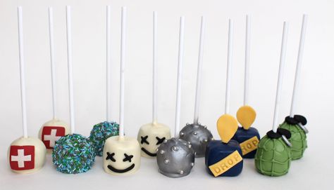 Cake Pops Fortnite, Fortnite Cake Pops Ideas, Fortnite Cakepops, Fortnite Cake Pops, Fortnite Cupcakes, Fortnight Birthday, Fortnight Party, Cake Pop Recipe Easy, Fortnite Cake