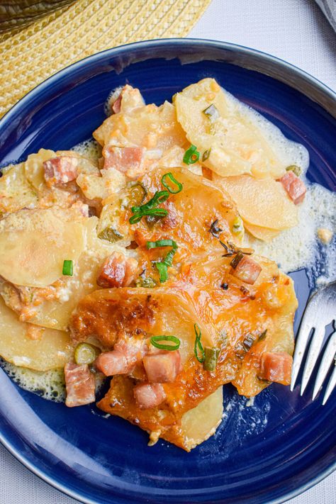 Slow Cooker Scalloped Potatoes and Ham - The Jam Jar Kitchen Slow Cooker Scalloped Potatoes, Potatoes And Ham, Scalloped Potatoes And Ham, Crockpot Ham, Measuring Cups And Spoons, Jar Kitchen, Creamed Potatoes, Cheese Grater, The Jam