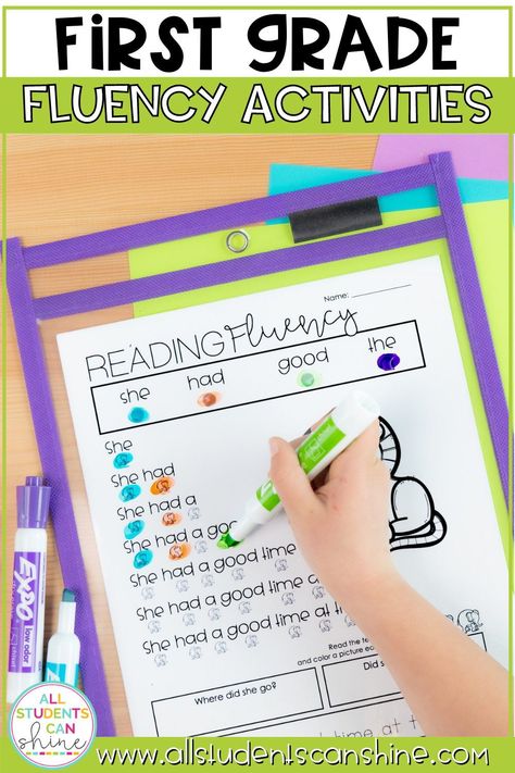 These first grade fluency activities are perfect to build students' fluency skills. You can use these fluency worksheets as morning work, or literacy center activities. Fluency Center 1st Grade, Fluency Reading Activities, Nonsense Words Fluency 2nd Grade, 1st Grade Tutoring Activities, First Grade Ela Activities, Fluency Activities 1st Grade, Word Fluency Activities, First Grade Fluency, Kindergarten Fluency