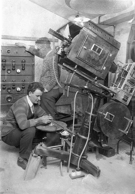 Sound technicians setting up the turn-table and amplifiers… | Flickr Silent Day, Sound Technician, The Jazz Singer, Cinema Projector, Jazz Singer, Movie Projector, Radio City Music Hall, In Sync, Warner Brothers