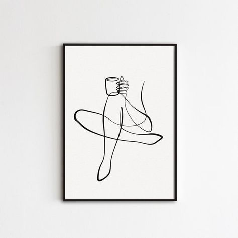 Kitchen Line Art, Minimalist Wall Art Printable, Coffee Line, Picasso Drawing, Coffee In Hand, Drawing Minimalist, Feminine Wall Art, One Line Drawing, Figure Sketching