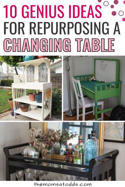 Painted Changing Table, Changing Table Ideas Repurpose, Dresser Table Design, Mirror Dresser Makeover, Changing Table Redo, Changing Table Diy, Top Organization Ideas, Organize Dresser Top, Changing Table Repurpose