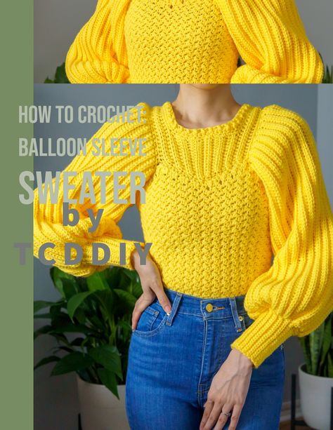 Crochet Balloon Sleeve, Crochet Balloon, Crochet Pattern Tutorial, Balloon Sleeve Sweater, Stylish Crochet, Photo Pattern, Crochet Videos Tutorials, Tutorial Crochet, Modern Crochet