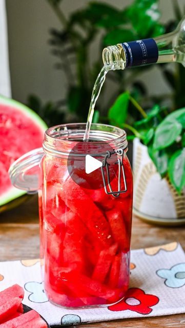 Crowded Kitchen | Lexi & Beth on Instagram: "WATERMELON INFUSED VODKA 🍉🍹It’s a summer essential and it’s so easy to make! If you’ve never tried infusing liquor, you’re really missing out. It’s such an easy way to elevate any cocktails you make at home, and it also makes for a really fun DIY gift for any occasion! 

We used this batch of watermelon vodka to make a watermelon vodka limeade cocktail and it was so good 😍 

Bookmark the recipes for both below! 

Watermelon infused vodka:

Fill a quart-sized (or larger) jar about 3/4 of the way with fresh, sliced  watermelon. Pour vodka over the top, making sure to cover the watermelon slices completely. Seal and store in a cool, dark place for 3-7 days. (The longer it infuses, the stronger the watermelon flavor. We left this sit for 5 days.) Watermelon Liquor, Limeade Cocktail, Lime Simple Syrup, Sliced Watermelon, Infused Liquors, Pineapple Vodka, Watermelon Flavor, Crowded Kitchen, Vodka Lime