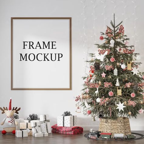 Premium PSD | Poster frame mockup in christmas decoration room Modern Floral Wedding Invitations, Photography Mockup, Cosmetics Mockup, Champagne Bottle Labels, Floral Wedding Invitation Card, Christmas Frame, Frame Card, Decoration Room, Blue Wedding Invitations