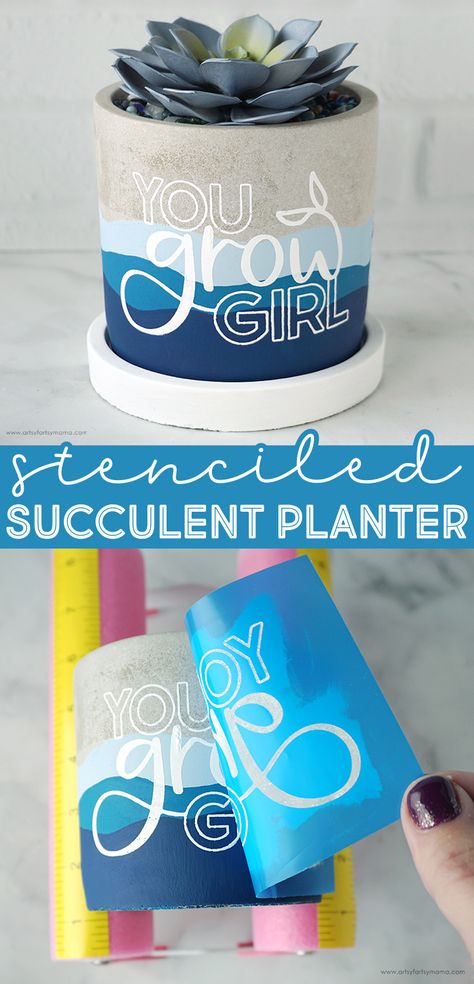 Snowing Outside, Spring Planter, Cricut Stencils, Stencil Projects, Leaf Stencil, How To Make Stencils, Concrete Planter, White Chalk Paint, White Acrylic Paint