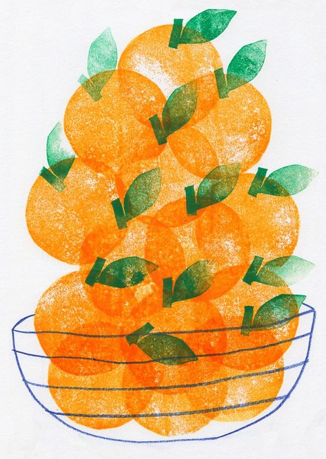 Bowl Of Oranges, Hand Carved Rubber, Orange Bowl, Food Illustration Art, Fruit Illustration, Garden Theme, Food Drawing, A4 Paper, Lino Print