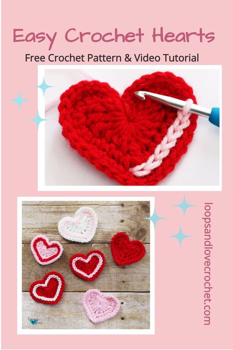 Work up these quick and easy crochet hearts to add to your crochet projects! They're super fun to make! Free crochet pattern! Crochet Heart Valentine Card, Small Crochet Hearts Free Pattern, Easy Crochet Heart For Beginners, Crochet Heart Keychain Pattern, Valentine Free Crochet Pattern, Small Crochet Heart Pattern Free, Crochet Hearts Easy, Crochet Heart Keychain Pattern Free, Free Crochet Heart Pattern