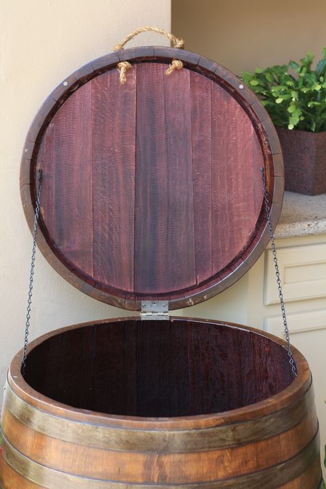 Cool things my friend makes out of wine barrels Wine Barrel Lazy Susan, Barrel Fire Pit, Barrel Art, Wine Barrel Crafts, Wine Barrel Table, Barrel Ideas, Whiskey Barrel Furniture, Cork Ideas, Barrel Projects