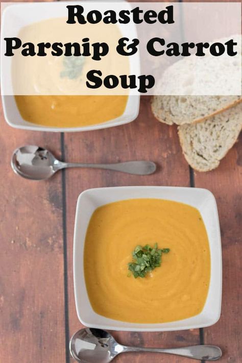 Parsnip Carrot Soup, Roasted Parsnip Soup, Vegan Parsnip Soup, Parsnips Soup, Carrot Parsnip Soup, Parsnip Soup Recipes, Carrot And Parsnip Soup, Roasted Carrots And Parsnips, Soup Maker Recipes