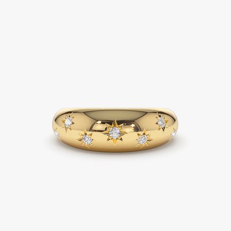 14k 6MM Dome Star Setting Diamond Ring 14K Gold Ferkos Fine Jewelry Star Setting, Starburst Ring, Gold Starburst, Gold Armband, Domed Ring, Cz Diamond, Rose Gold Diamonds, Dream Jewelry, Moissanite Diamonds