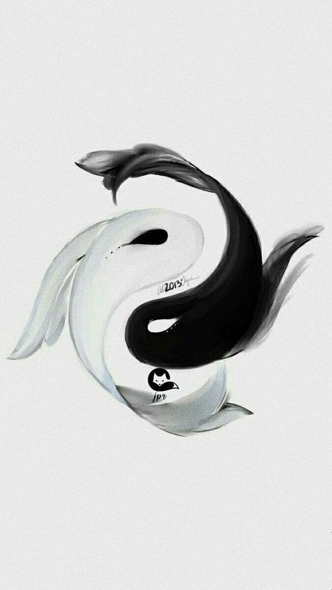 Tattoo Carpe Koi, Koi Fish Ying Yang Tattoo, 50 Tattoo, Yin Yang Koi, Koi Tattoo Design, Yin Yang Art, Yin Yang Tattoos, Pisces Tattoos, Koi Art