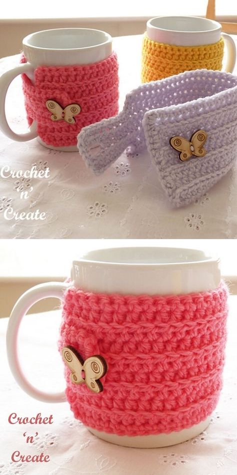 35 Warm And Practical Cup Cozy Ideas That Make You Smiling Crochet Stanley Cup Holder, Mug Holder Ideas, Crochet Cup Cozy Free Pattern, Crochet Mug Cozy Free Pattern, Cup Holder Crochet, Quick Teacher Gifts, Cup Sleeve Pattern, Crochet Charms, Practical Crochet