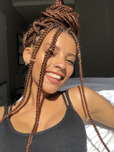 Box braids | highlight | brown skin V Cut Hair, Afro Braids, Blonde Box Braids, Jumbo Box Braids, Long Box Braids, Box Braids Hairstyles For Black Women, Box Braids Styling, Braided Hairstyles For Black Women, Trending Haircuts