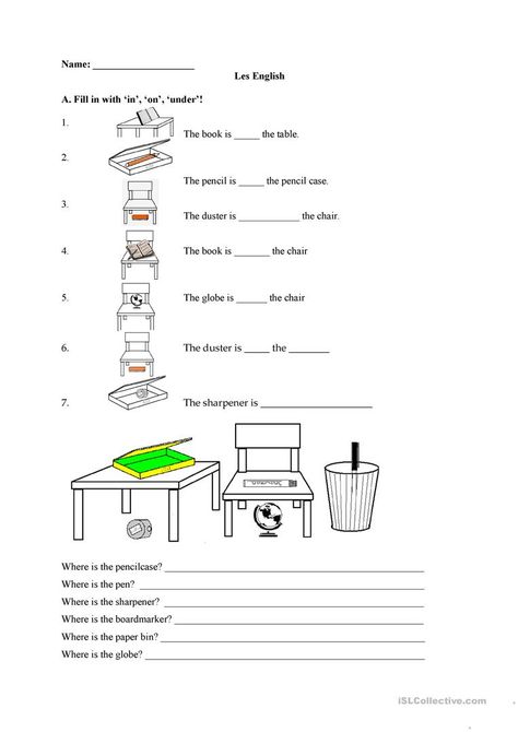 in-on-under - English ESL Worksheets for distance learning and physical classrooms Prepositions Kindergarten, Teaching Prepositions, Preposition Worksheets, English Prepositions, English Grammar For Kids, English Grammar Worksheets, English Worksheets For Kids, Kids English, English Lessons For Kids