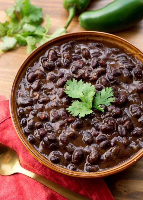 Instant Pot Cuban Black Beans are authentic & delicious! Flavorful pressure cooker Cuban black beans are a nice side dish. Serve with rice for a main dish. Black Beans Recipe, Mexican Black Beans, Cuban Black Beans, Red Chili Sauce, Black Bean Recipes, Beans Recipe, Think Food, Canned Black Beans, Salad Dressing Recipes