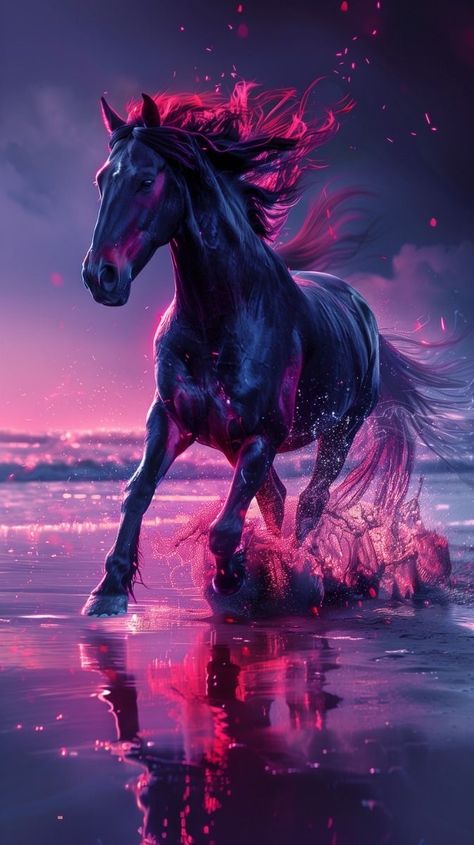 Running Horse Wallpaper For Phone, Fantasy Horse Art, Horses Friesian, Colorful Horse Art, Horse Wallpapers, Equine Artwork, Native American Spirituality, Unicorn Artwork, Magical Horses