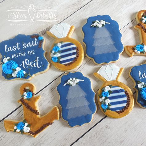 Last Sail Before the Veil Bachelorette Cookies Last Sail Before The Veil Cookies, Last Sail Before The Veil Bachelorette Decorations, Nautical Bridal Shower Cookies, Last Sail Before The Veil Bachelorette, Sail Before The Veil Bachelorette, Corset Cookies, Firefighter Cookie, Bachelorette Party Cookies, Bridesmaid Cookies