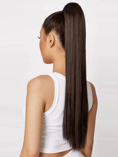 Brown  Collar  Synthetic Fiber  Ponytail Embellished   Wigs & Accs Ponytail Extension Hairstyles, Straight Ponytail Hairstyles, Slick Ponytail, Slicked Back Ponytail, Perfect Ponytail, Ponytail Hair Piece, High Ponytail Hairstyles, Straight Ponytail, Beauty Inspo