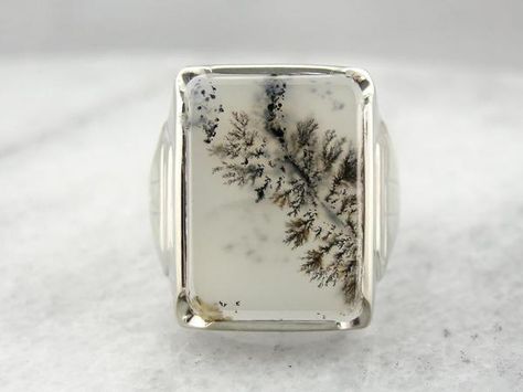 Vintage Dendritic  Quartz Ring for Him or Her Agate Stone Jewelry, Dendritic Quartz, Engagement Rings And Wedding Bands, Engagement Rings And Wedding, Market Square, Pattern Ring, Agate Earrings, Silver Gemstone Jewelry, Agate Jewelry