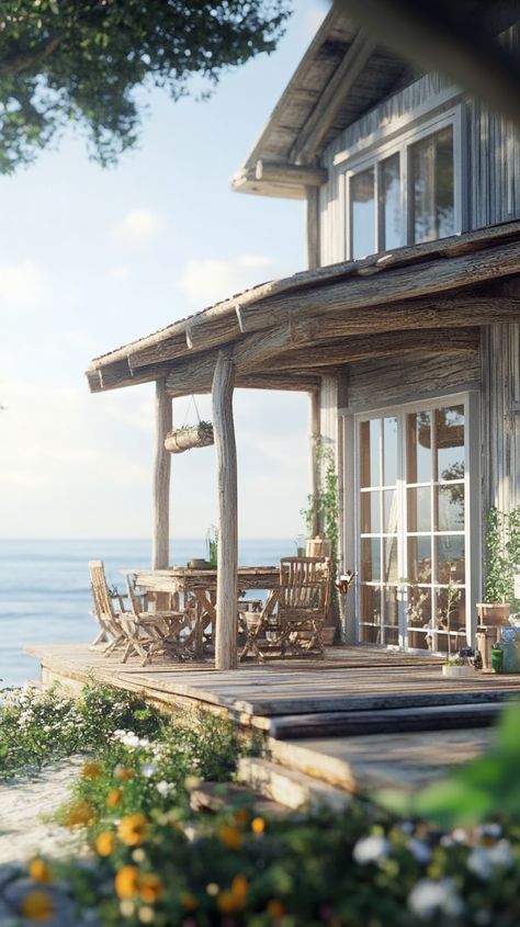 Title: Seaside dream cabin with a deck by the ocean Coastal Cabin, Dream Cabin, Surf Shack, By The Ocean, Type Setting, Coastal Living, By The Sea, The Coast, Language English