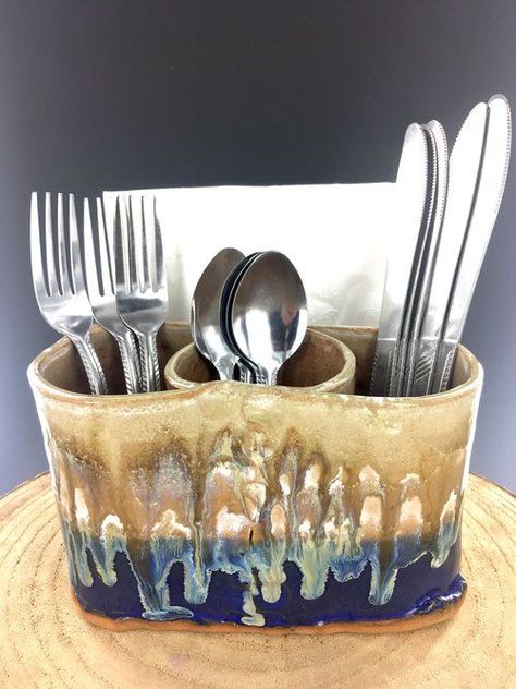 Cutlery Napkin Caddy | Clay pottery, Ceramic dishes, Beginner pottery Ceramic Silverware Holder, Ceramic Cutlery Holder, Ceramic Napkin Holder Pottery, Ceramica Artesanal Ideas, Handbuilding Pottery Ideas, Handbuilt Pottery, Ceramic Utensil Holder, Ceramic Cutlery, Slab Ceramics