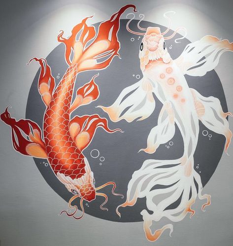 Graffiti Wall Mural Bedroom, Koi Mural, Koi Art, Art Studio Design, Wall Drawing, Wall Paint Designs, Murals Street Art, Arte Inspo, Mural Wall Art