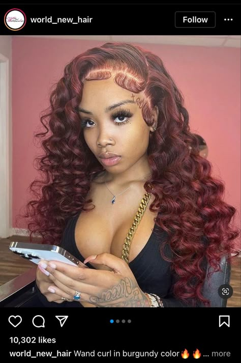 Burgundy Wig, Frontal Wig Hairstyles, Curling Hair With Wand, Pretty Hair Color, Curly Lace Front Wigs, Back To School Hairstyles, Colored Wigs, Burgundy Hair, Body Wave Wig