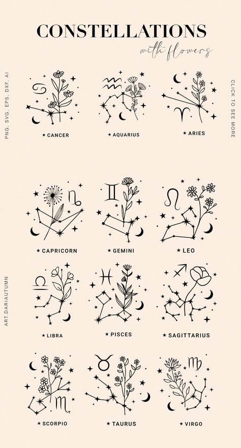 Gemini Flower, Constellation Poster, Planner Stickers Digital, Crazy Tattoos, Gemini Constellation, Health Tattoo, Constellation Art, Taurus Tattoos, Tasteful Tattoos