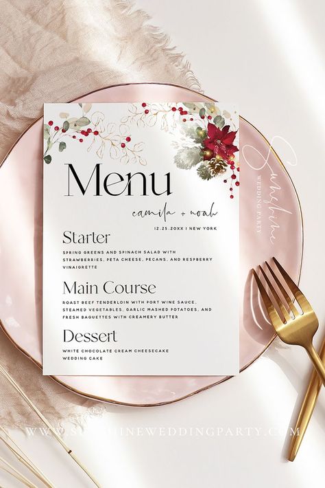 Christmas Menu Template, Cards For Wedding, Menu Card Template, Menu Printable, Printable Menu, Christmas Menu, Shower Bebe, Dinner Menu, Menu Template