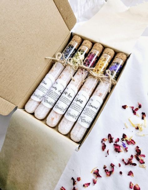 Bath Salt Tubes, Bath Salt Favors, Salt Favors, Yule Ornaments, Bath Salt Gift Set, Bath Soak Recipe, Spa Kits, Natural Bath Salts, Salt Bath