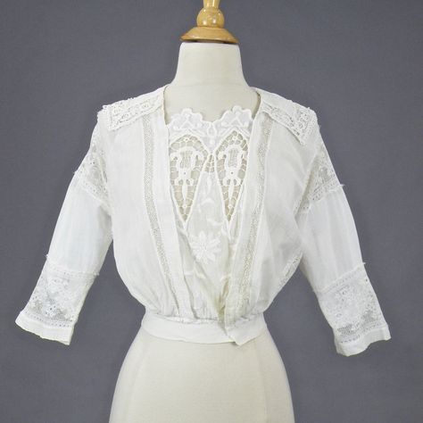 Edwardian Blouse, Antique 1900s Blouse, Embroidered White Cotton Mixed Lace Blouse, XS Edwardian Historybounding, 1900s Blouse, Armistice Blouse, Edwardian Walking Skirt, Edwardian Shirtwaist, Firefly Cosplay, Costume Box, Garment Inspiration, Lace Ideas