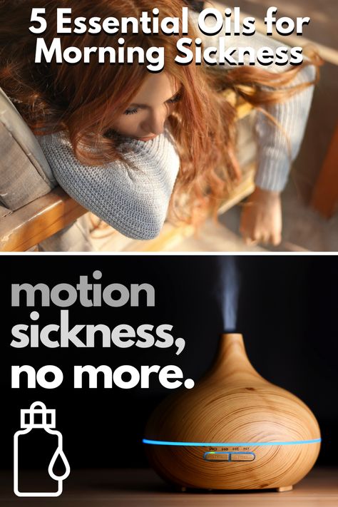 woman in motion sickness, and essential oil diffuser Essential Oils For Morning Sickness, Morning Sickness Relief, Essential Oil Inhaler, Spearmint Essential Oil, Motion Sickness, Feeling Better, Morning Sickness, Best Essential Oils, Natural Home