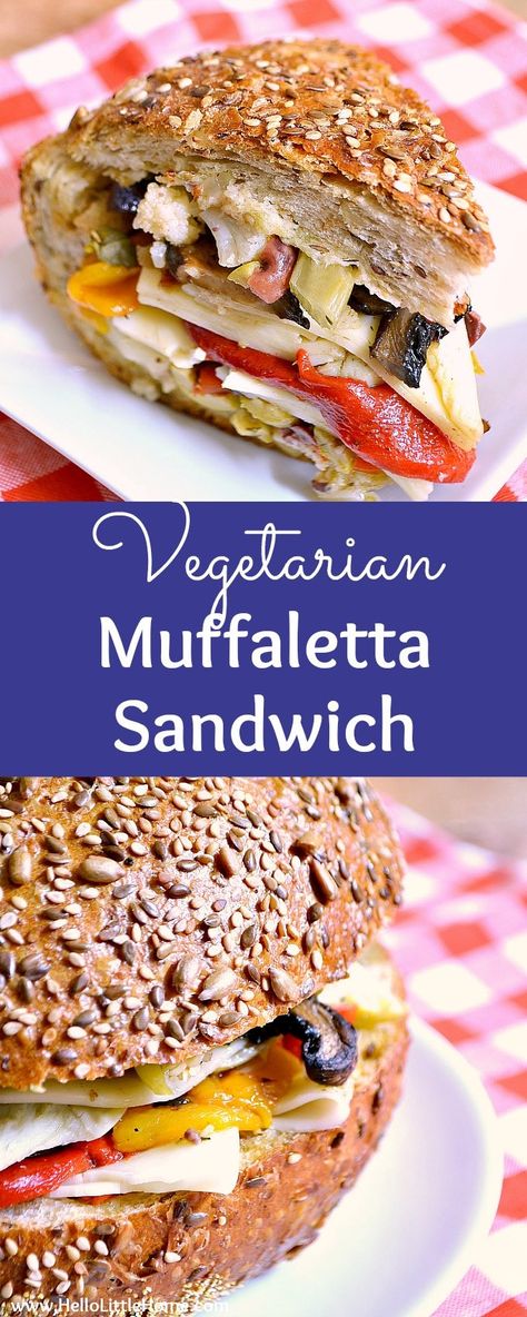 Vegetarian Muffaletta Sandwich recipe … learn how to make a New Orleans muffaletta just like the one you can get in the French Quarter at Central Bakery! This homemade muffaletta sandwich is perfect for a crowd or party, and features delicious Italian bread, a homemade olive salad, mushrooms, red peppers, artichokes, and provolone cheese! An easy muffaletta recipe that's vegan friendly! | Hello Little Home #muffalettarecipe #muffuletta #vegetarianrecipes #veganrecipes #vegetariansandwich Vegetarian New Orleans Recipes, Meatless Chili Recipe, Easy Vegetarian Chili, Muffaletta Recipe, Muffuletta Recipe, Soups Healthy, Muffaletta Sandwich, Meatless Chili, Vegetarian Party Food