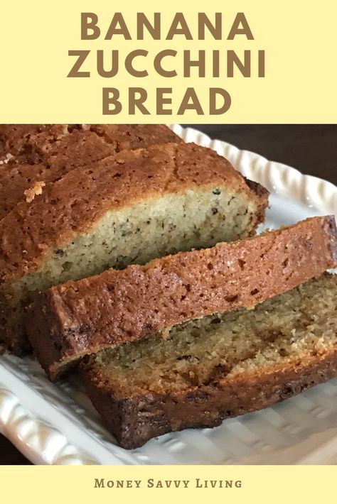 Ba-cchini Bread: The Best Banana Zucchini Bread You've Ever Tasted - Money Savvy Living Banana Zucchini Bread Recipe, Banana Zucchini Cake, Zucchini Banana Bread Recipes, Banana Zucchini Bread, Zucchini Bread Muffins, Banana Zucchini Muffins, Banana Zucchini, Zucchini Recipes Dessert, Zucchini Bread Healthy