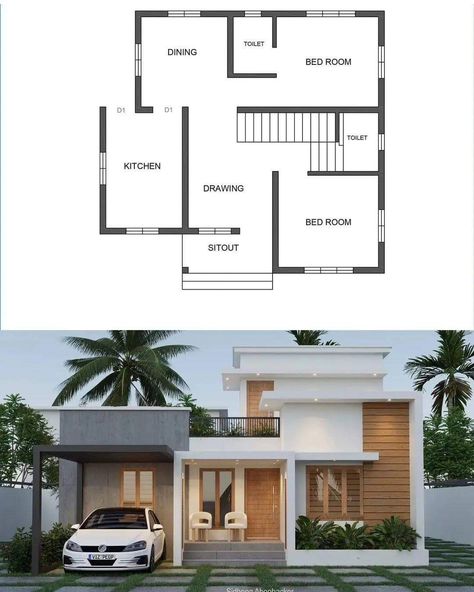 Small House Design Kerala, Small House Design Architecture, Small House Blueprints, Small House Exteriors, Single Floor House Design, 2bhk House Plan, Small House Front Design, Small House Design Exterior, House Floor Design