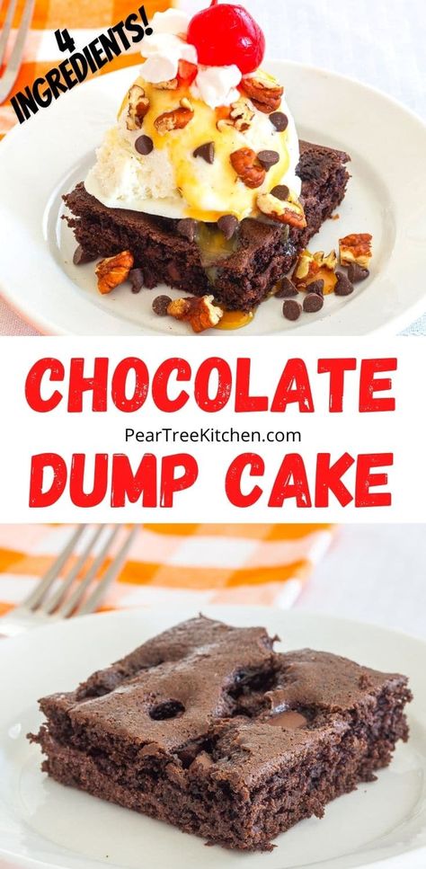 Chocolate Dump Cake - Pear Tree Kitchen Brownie Dump Cake, Oreo Dump Cake, Baking Deserts, Dump Cake Recipes Chocolate, Chocolate Dump, Rich Chocolate Dessert, Chocolate Cake Mix Recipes, Chocolate Dump Cake, Southern Cake