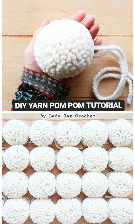 Fuzzy Pom Pom, Pom Pom Yarn Crochet, How To Make Pompoms, How To Make A Pom Pom With Yarn, Super Chunky Crochet Blanket Pattern, Super Chunky Crochet Blanket, Jay Crochet, Diy Yarn Pom Pom, Pom Pom Tutorial