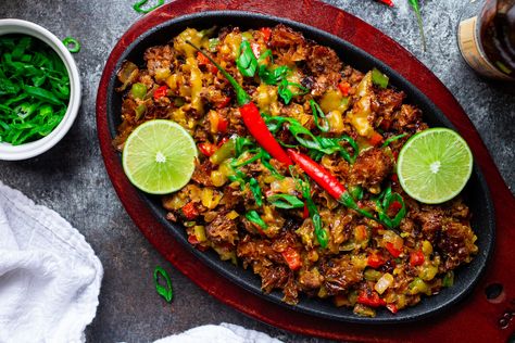 Vegan Sisig, Dried Tofu, Snow Mushroom, Pork Seasoning, Garlic Fried Rice, Mushroom Recipe, Vegan Mayonnaise, Adobo Chicken, Vegan Sausage