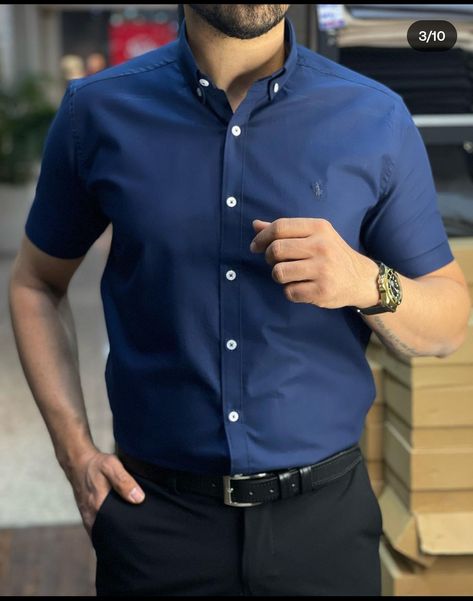 Checks Shirts For Men, Blue Shirt Combination, Mens Half Sleeve, Check Shirt Man, Colour Combinations Fashion, Mens Casual Outfits Summer, Smart Men, Half Shirts, Men Stylish Dress