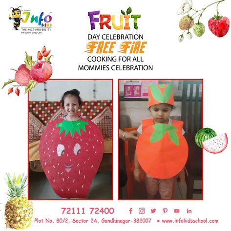 Fruit Day & Free Fire Cooking Celebration in Info Kids: A weekly activity celebration was organized to create awareness about the nutritional value of food without fire that includes fruits. 👉 Apply for Admission 72111 72400 #InfoKidsSchool #admission #preschool Fruit Day Celebration In Preschool, Fruits Day Celebration In School, Food Without Fire, Fire Cooking, Nutritional Value, Create Awareness, Free Fire, Christmas Bulbs, Preschool