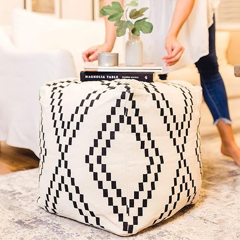 Just Like Joan Unstuffed Boho Pouf Ottoman Cover – Modern Bohemian Living Room Decor, Kids, Nursery, Dorm Room – Minimalist Storage Solution, Foot Rest – Hand-Tufted Square Neutral Removable#ad #pouf #homedecor#Homeinspo#boho Click on the link to make your purchase 😊https://amzn.to/402lQGD Dorm Room Minimalist, Modern Boho Living Room Decor, Modern Bohemian Living Room Decor, Boho Black And White, Modern Bohemian Living Room, Minimalist Storage, Bohemian Living Room Decor, Modern Boho Living Room, Black And White Living Room