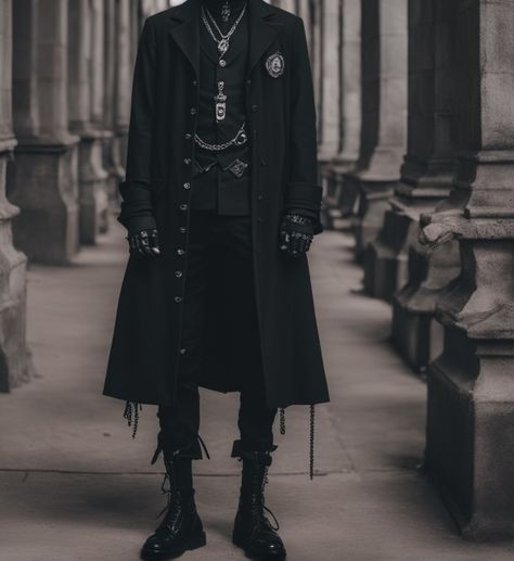 Ai goth dark academia outfit inspiration. #black #darkacademia #academia #fashion #style #mensclothing #mensfashion #menstyle #outfits #inspiration Goth Dark Academia Outfit, Mens Fashion Dark, Victorian Goth Men, Gothic Academia Fashion, Academia Outfit Inspiration, Victorian Male Fashion, Dark Academia Outfit Men, Goth Boy Outfits, Goth Outfits Men