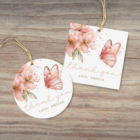 Butterfly Birthday Favor Tags, Pink butterfly Party Gift Tags, Girl Birthday, 2x2, Instant Download, Editable/Printable template, #H037 Butterfly Printable Template Prints, Pink Butterfly Party, Butterfly Printable Template, Whimsical Butterfly, Favour Tags, Butterfly Birthday Party, Papillon Rose, 1st Birthday Themes, Butterfly Printable