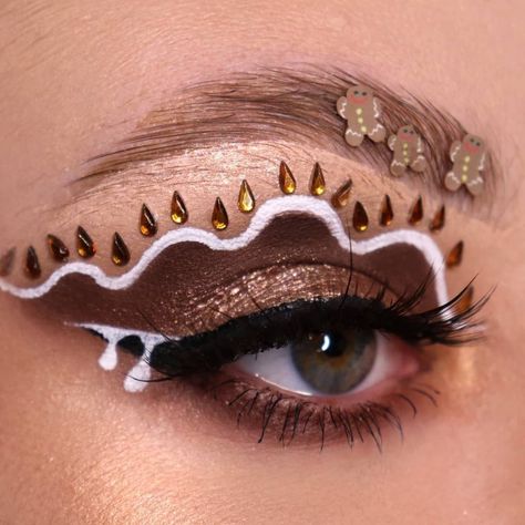 Gingerbread Makeup Look, Cookie Makeup, Gingerbread Makeup, December Makeup, Face Chains, Halloween Gingerbread, Makeup Themes, Morphe Eyeshadow, Gingerbread Lady