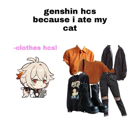 Kazuha Inspired Outfit, Kazuha Modern Outfit, Genshin Modern Clothes, Heizou Modern Au, Kazuha Modern Au, Infp Style, Clothing Headcanons, Genshin Clothes, Genshin Memes