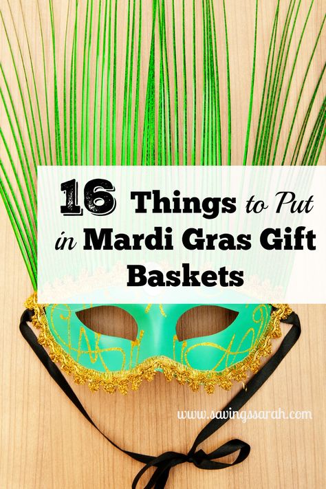 Mardi Gras celebrations are colorful, fun, and memorable. Brighten up someone's day with these 16 Things to Put in Mardi Gras Gift Baskets. You have them saying "Let The Good Times Roll". #mardigras #giftbaskets Mardi Gras Basket Ideas, Mardi Gras Fundraiser Ideas, Mardi Gras Gift Basket Ideas, Mardi Gras Christmas, Mardi Gras Office Party Ideas, Venetian Masks For Mardi Gras Gift, Mardi Gras Throws Ideas, Mardi Gras Facts, Mardi Gras Sayings